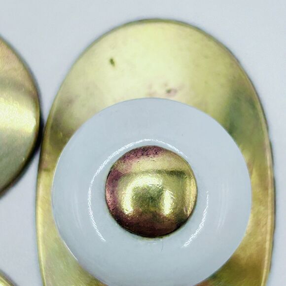 Vintage Keeler Brass Oval Porcelain Drawer Knobs Pulls Set of 8 - Picture 4 of 8